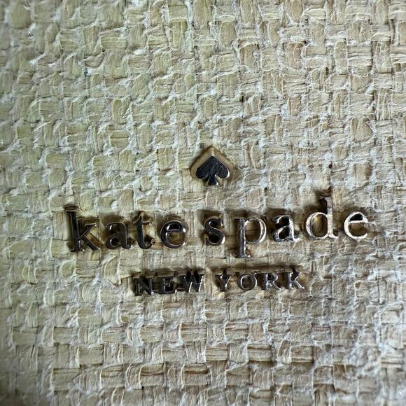 KATE SPADE Robyn Medium Chain Saddle Bag White Dove Leather Straw Nightcap - Picture 11 of 13